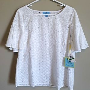 White Eyelet Butterfly Sleeve Top Sz L